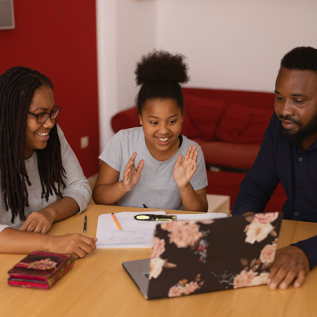 Teacher on video call teaching students